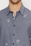 Shop_Lacquer Embassy_Blue Cotton Embroidery Abstract Motif Chambray Shirt _Online_at_Aza_Fashions