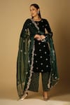 Shop_Monk & Mei_Green Velvet Embroidery Zari Keyhole Ruhani Kurta Set _Online_at_Aza_Fashions