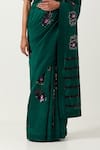 Shop_Label Earthen_Green Chanderi Silk Embroidered Floral Chameli Saree With Blouse  _Online_at_Aza_Fashions