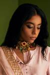 Shop_Ishhaara_Multi Color Stones Gold Navratna Choker Set _at_Aza_Fashions