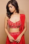 Shop_Ahi Clothing_Red Natural Crepe Hand Embroidered Sequins Sweetheart Neck Bustier And Lehenga Set _at_Aza_Fashions