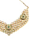 Minaki_Green Metallic Thread, Diamonds Meenakari Work Necklace Set _at_Aza_Fashions