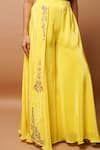 Shop_Ahi Clothing_Yellow Natural Crepe Hand Embroidered Zardosi One Shoulder Bustier And Palazzo Set _Online_at_Aza_Fashions