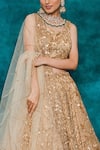 Shop_mehar_Beige Net Hand Embroidery Sequin Trellis And Floral Bridal Lehenga Set  _Online_at_Aza_Fashions