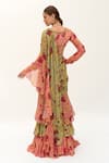 SANAM_Green Silk Chiffon Versailles Pre-stitches Ruffle Saree With Blouse_at_Aza_Fashions