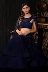 Shop_Shilpi Gupta_Blue Net Embroidered Glass Beads Round Cape Sleeved Blouse And Lehenga Set _Online_at_Aza_Fashions