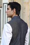 Buy_Raw & Rustic by Niti Bothra_Grey Linen Embroidery Thread Work Bundi And Pant Set _Online_at_Aza_Fashions