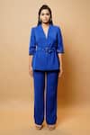 Shop_Ahi Clothing_Blue Imported Luxury Crepe Sleeve Embroidered Coat And Pant Set_Online_at_Aza_Fashions