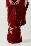 Shop_Label Earthen_Maroon Organza Silk Embroidered Applique Chameli Saree With Blouse _Online_at_Aza_Fashions