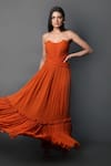 Shop_Swatee Singh_Orange Georgette Solid Tube Neck Pleated Hem Corset Gown _Online_at_Aza_Fashions