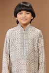 Shop_Kora By Nilesh Mitesh_Grey Silk Printed And Embroidered Dabu Kurta Set _Online_at_Aza_Fashions