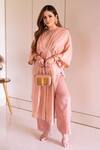 Buy_Chokhi Chorri_Peach Kurta Habutai Silk Embroidery Zari Round Chand Kaftan And Pant Set _at_Aza_Fashions
