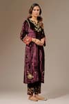 Shop_Anantaa by Roohi_Wine Velvet Embroidered Floral Notched Kurta _Online_at_Aza_Fashions