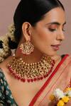 Buy_Swabhimann_Red Pearls Kundan Embellished Choker Set _Online_at_Aza_Fashions