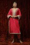 Shop Shikhar Sharma Pink Silk, Georgette, Chanderi Pearls, Embroidery, Gota Patti, Kurta Pant Set Online at Aza Fashions Shop_Shikhar Sharma_Pink Silk, Georgette, Chanderi Pearls, Embroidery, Gota Patti, Kurta Pant Set _Online_at_Aza_Fashions