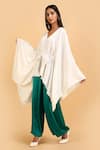 Shop_Label Ivish_White Silk Satin V-neck Kimono Jacket And Green Trouser Set _Online_at_Aza_Fashions