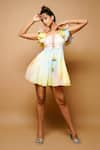 Shop_Ahi Clothing_Multi Color Organza Hand Painted Square Neck Ruffle Sleeve Dress _Online_at_Aza_Fashions