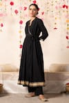 Shop_Marche_Black Kurta And Pant  Cotton V Neck Kalidar Angrakha Set _Online_at_Aza_Fashions