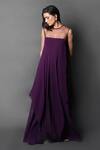 Shop_Swatee Singh_Purple Georgette, Hemp Round Neck Sheer Handkerchief Draped Jumpsuit _Online_at_Aza_Fashions