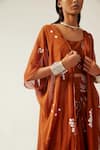 Shop_AMKA_Brown Crepe Print Bandhani Round Neck Desert Rose Cape Skirt Set _Online_at_Aza_Fashions