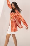 Shop_Kritika Madan Label_Orange Royal Georgette Printed Checkered Banana Crepe Skirt Set _Online_at_Aza_Fashions