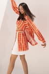 Shop_Kritika Madan Label_Orange Royal Georgette Printed Checkered  Banana Crepe Skirt Set _Online_at_Aza_Fashions