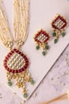 Shop_Ishhaara_Multi Color Diamonds, Beads Kundan Stone Embellished Necklace Set _Online_at_Aza_Fashions