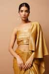 Shop_Ahi Clothing_Gold Shimmer Lycra Solid Square Neck Front Pleated Bustier And Skirt Set _Online_at_Aza_Fashions