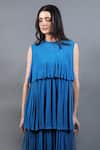 Shop_Swatee Singh_Blue Georgette High Neck Pleated And Tiered Maxi Dress _Online_at_Aza_Fashions