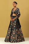 Shop_Ikshita Choudhary_Black Suede Embroidery V-neck Floral Hand Lehenga Set _Online_at_Aza_Fashions
