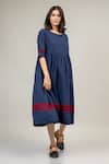Shop_Doodlage_Blue Cotton Round Neck Jess Gathered Dress _Online_at_Aza_Fashions