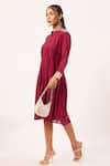 Shop_Zariya the Label_Red Cotton Checkered Mandarin Collar Placed Pattern Tunic _Online_at_Aza_Fashions