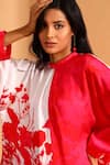 Shop_Moh India_Magenta Cupro Printed Floral Round High Neck Colorblock Tunic And Trouser Set _Online_at_Aza_Fashions