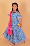 Shop_Lil Drama_Blue Cotton Tassels Jaipuri Floral Print Lehenga Set _Online_at_Aza_Fashions