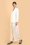 Shop_Label Ivish_Off White Satin, Organza, , Lapel Collar Blazer Flared Trouser Set _Online_at_Aza_Fashions