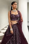 Shop_Miku Kumar_Wine Silk Hand Embroidered Sequin All Over Bridal Lehenga Set  _Online_at_Aza_Fashions