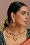 Shop_Swabhimann_Red Beads, Pearls, Stones Carved Embellished Necklace Set _Online_at_Aza_Fashions
