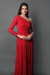 Shop_Swatee Singh_Red Georgette Solid One Shoulder Ruched Gown _Online_at_Aza_Fashions