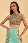 Shop_AUM by Asit and Ashima_Green Silk Hand Embroidered Thread Panelled Sharara And Blouse Set  _Online_at_Aza_Fashions