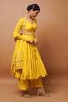 Shop_Ahi Clothing_Yellow Heavy Georgette Embroidery Zardozi Anarkali V Neck Gathered Sleeve Set _Online_at_Aza_Fashions