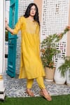 Shop_TATWA_Yellow Kurta Handloom Chanderi Sequin Placement And Pant Set  _Online_at_Aza_Fashions