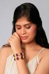 Ishhaara_Gold Plated Stones Carved Double Layered Hand Cuff _Online_at_Aza_Fashions