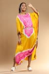 Shop_Etasha by Asha Jain_Pink Gajji Silk Bandhani Round Asymmetric Pattern Kaftan _Online_at_Aza_Fashions