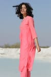 Tatwa_Coral Handloom Cotton, Viscose, Silk Chanderi Resham Kurta And Pant Set _Online_at_Aza_Fashions
