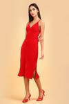 Shop_Label Ivish_Red Silk, Velvet Plunge Neck Gathered Yoke Dress _Online_at_Aza_Fashions