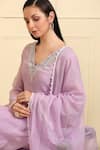 Shop_Neha Khullar_Purple Silk, Muslin, Pearls, Neckline Embroidered Kurta Set _at_Aza_Fashions