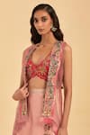 Shop_Aum By Asit And Ashima_Pink Silk Embroidery V-neck Sheer Placement Cape Sharara Set _Online_at_Aza_Fashions