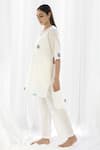 Shop_KHAT_White Handwoven Cotton Polka Pattern V Neck Short Tunic And Pant Set  _Online_at_Aza_Fashions