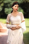 Shop_Tarini Vij_White Blouse Net And Satin Hand Pre-stitched Ruffle Skirt Saree & Set _Online_at_Aza_Fashions