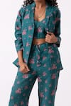 Shop_Label Shreya Sharma_Green Linen Print Floral Lapel Collar Jacket And Pant Set _Online_at_Aza_Fashions